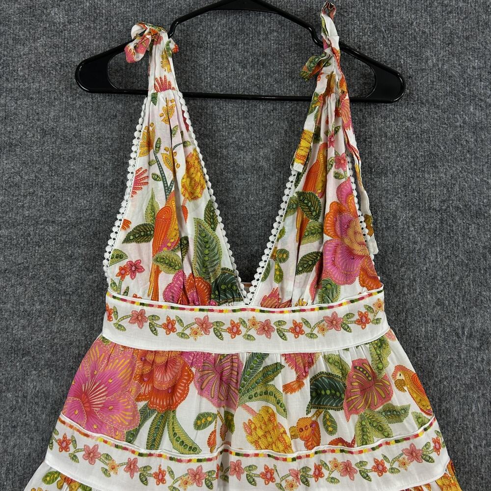 Farm Rio Dress Small Macaw Bloom Tiered Mini Sundress Crochet Boho Tropical - Picture 7 of 16